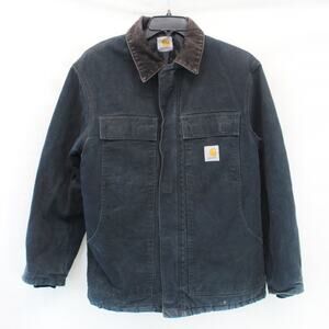 Carhartt Vtg Canvas Gray Outwear Jacket Full Zip Pocket Corduroy Collar Large